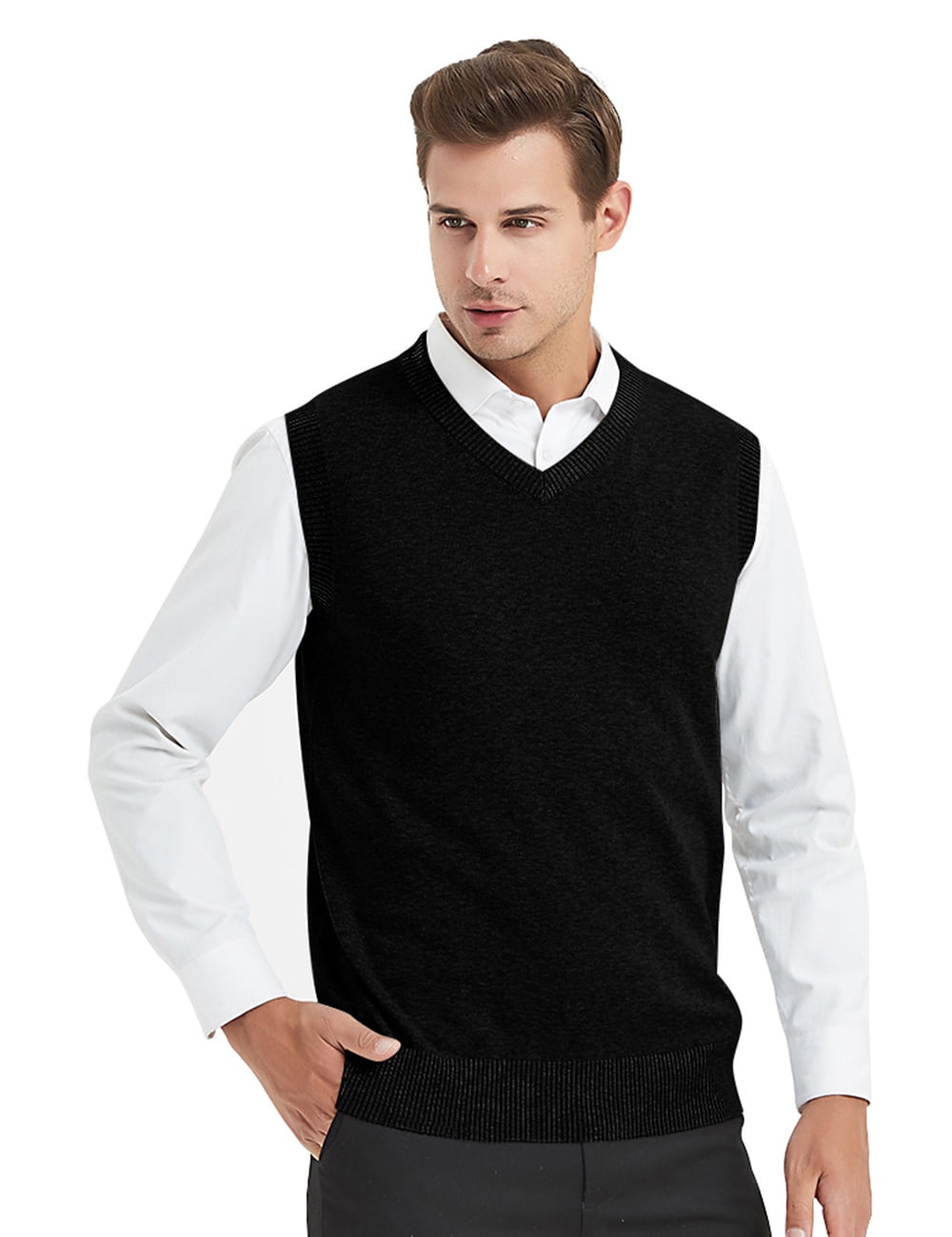 TOPTIE Chandail Sans Manches Uni pour Homme, Coupe en Coton Décontractée - Noir - m
