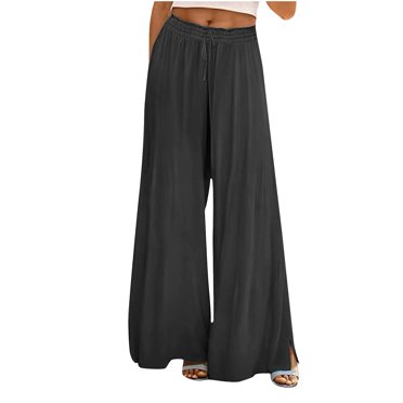 Timegard Wide Leg Pants Pantalon Ample Décontracté de Plage et de Voyage pour Femmes, Taille Haute Élastique, Couleur Unie