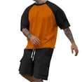 thumbnail image 2 of JDQJBZ Ensemble 2 Pcs pour Homme, T-Shirt Raglan à Manches Courtes à Col Ras du Cou et Short avec Poche, Été Décontracté, 2 of 5