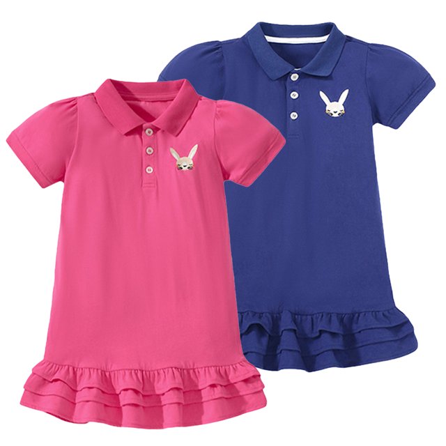 KYAIGUO Robes à Manches Courtes pour Filles, Robe d'Été Décontractée pour Bébé, Couleur Unie, Col à Revers, Jupe Ample pour 2-8 Ans
