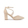 thumbnail image 3 of BLISSFUL STEP Women's Pointed Toe Cross Strap Block Heels Pumps Beige 9, 3 of 7