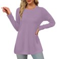 thumbnail image 1 of Timegard Womens Tops Crewneck Long Sleeve Solid Color Comfy Warm Basic Tee Fall Winter Casual Tunic Tops, 1 of 4