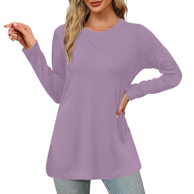 Timegard Womens Tops Crewneck Long Sleeve Solid Color Comfy Warm Basic Tee Fall Winter Casual Tunic Tops