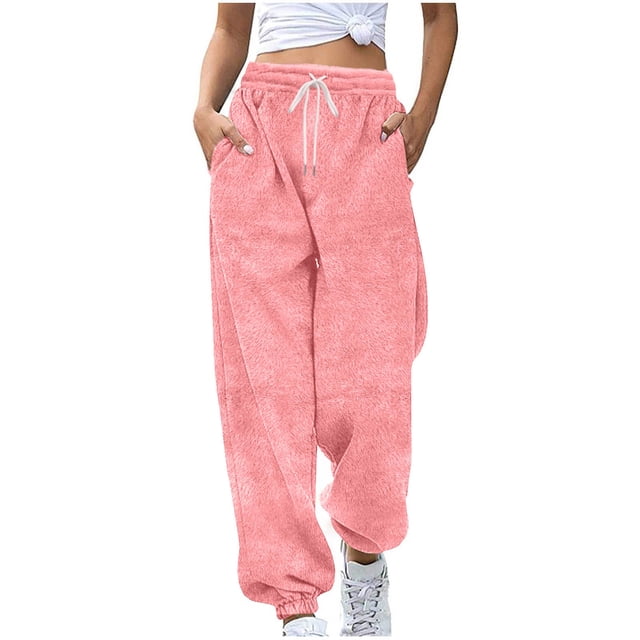 BLVB Womens Winter Fleece Sweatpants Drawstring Waist Joggers Pants Thick Thermal Comfy Lounge Trousers with Pockets