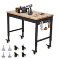thumbnail image 1 of Établi Ajustable 2025 pour Garage, Établi 48 Pouces x 24 Pouces, Capacité de 2000 Lb, Poste de Travail en Bois de Caoutchouc avec 4 Roulettes, Table de Travail Robuste avec 2 Ports USB et 4 Prises CA, 1 of 7