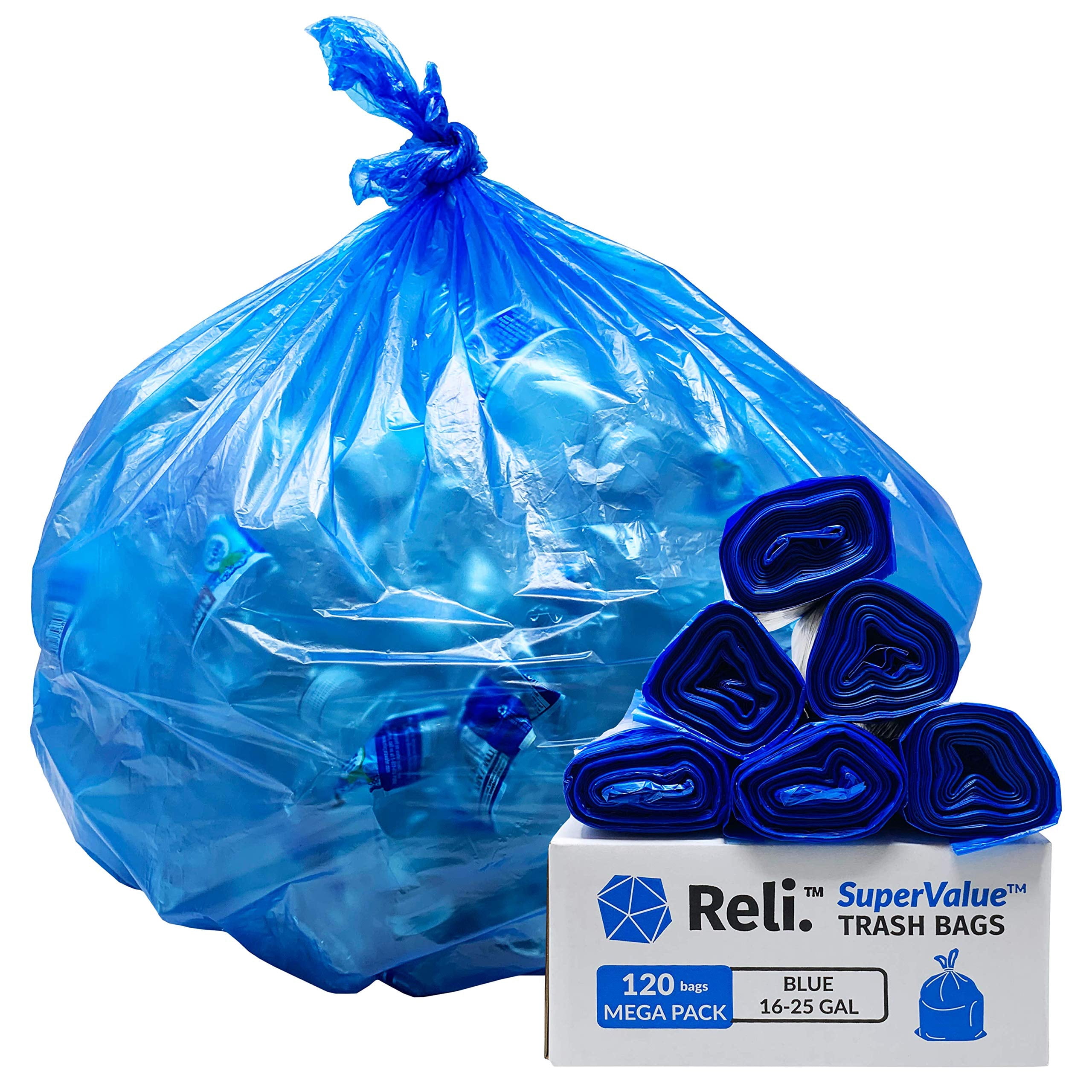 Reli. Supervalue Sacs de Recyclage de 16 à 25 Gallons / 120 Unités / Sacs à Ordures Bleus