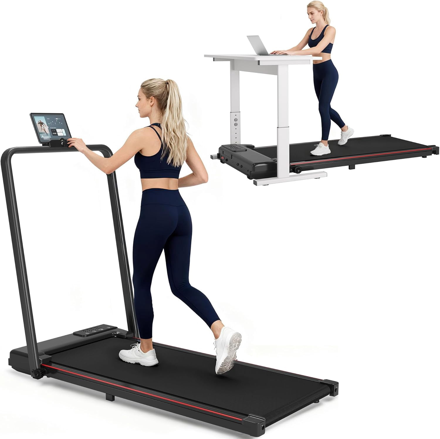 Soges Walking Pad Treadmill with Incline and Handle Bar, 5MPH Portable Walking Pad Treadmills for Home Office, Quiet Brushless Motorized Walking Running Machine with App/Remote Control, 350LBS
