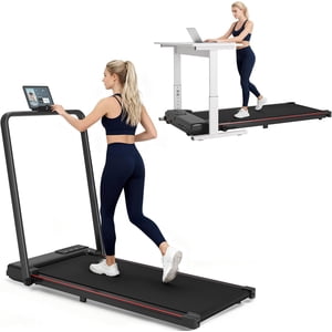 Soges Tapis de randonnée avec Incline et barre de poignée, 5MPH Tapis de marche portatifs pour le bureau à domicile, Machine de marche motorisée silencieux sans brosse avec contrôle d'application/d'éloignement, 350LBS