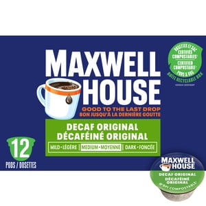 Maxwell House, Decaf Coffee 100% Des pods compostables, 12 Pochettes moyennes