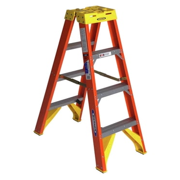 Werner (T6204) Twin Step Ladder, Fiberglass, Orange, 4' Length, 19.92" Width, 9" Height