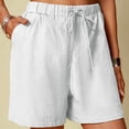 thumbnail image 2 of Mrat Cotton Linen Shorts for Woman Drawstring Elastic Waist Shorts Comfy Shorts 5 Inch Inseam Beach Short with Pockets S-36 White S, 2 of 8
