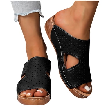 VOAVEKE Sandales Noires pour Femmes, Sandales pour Femmes 2025, Sandales Mode à Plateforme avec Soutien de la Voûte Plantaire et Assise Plantaire Coussinée Douce pour Femmes Noir 5.5