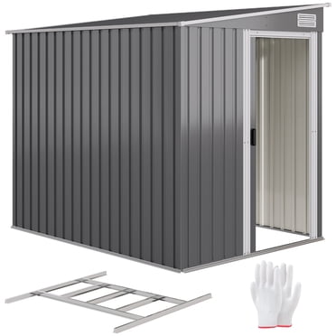 Outsunny 5 x 7FT Lean to Outdoor Storage Shed w/ Foundation, Dark Grey
