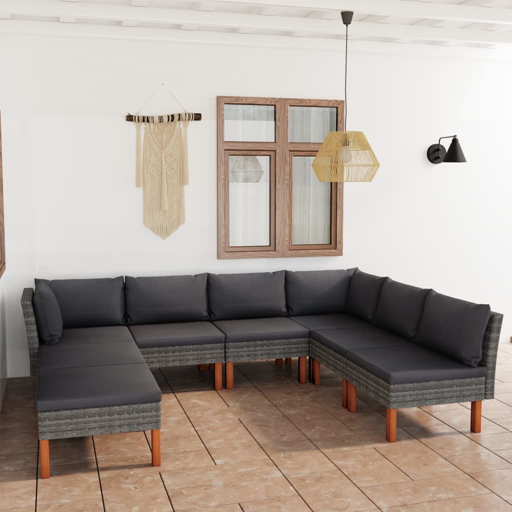 vidaXL Ensemble de Salon de Jardin 8 Pcs avec Coussins en Rotin Synthétique Gris