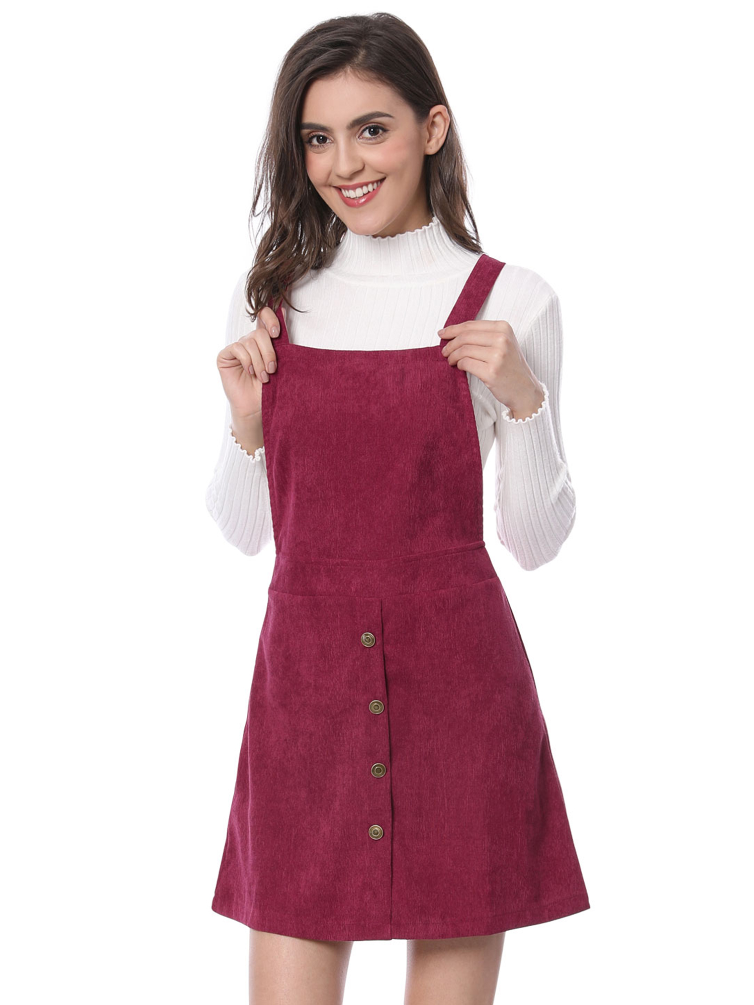 INSPIRE CHIC Robe Salopette Tablier Trapèze en Velours Côtelé à Bretelles pour Femme
