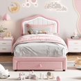 thumbnail image 1 of Twin XL Upholstered Platform Bed Frame with Storage Drawer and Smart RGB LED Headboard Crown Design No Box Spring Needed Pink, 1 of 7