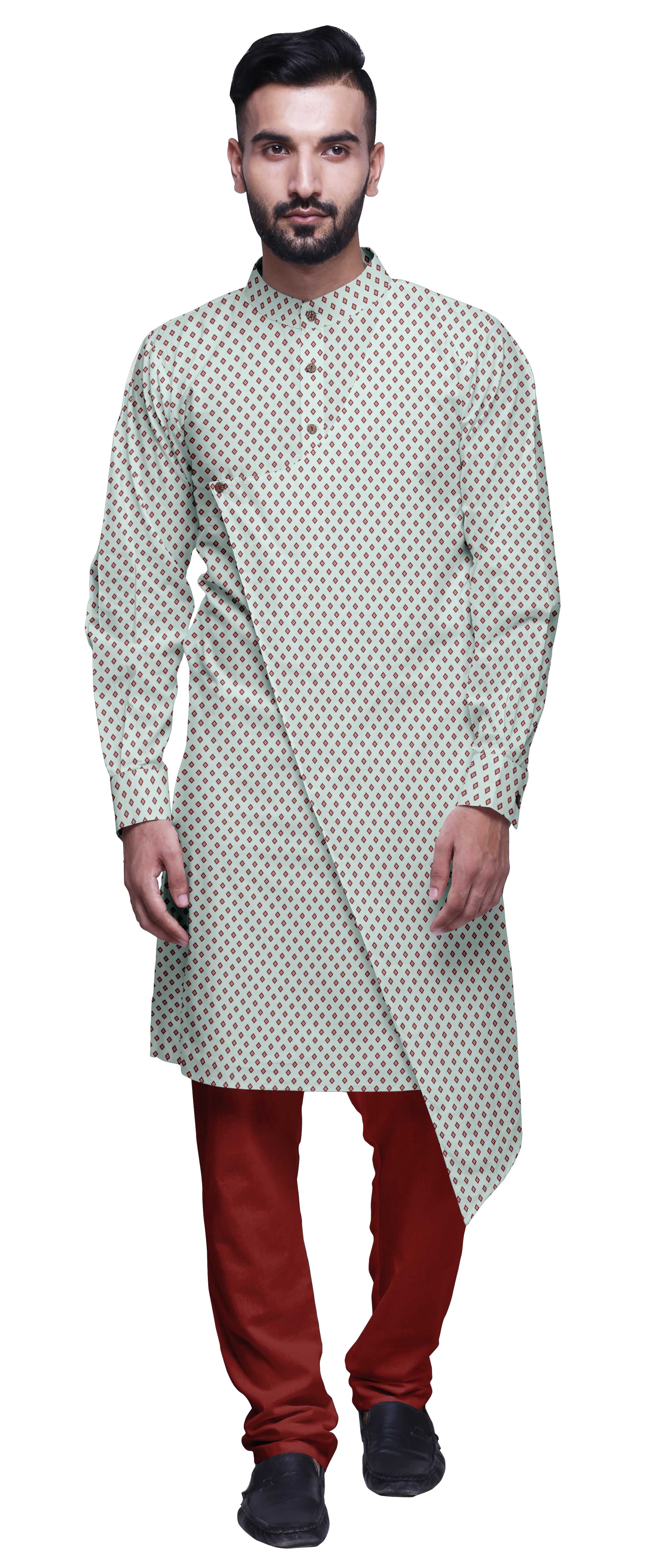 Atasi Kurta Pyjama de Designer pour Hommes Ensemble Kurta Angrakha Imprimé Vêtements d'Été