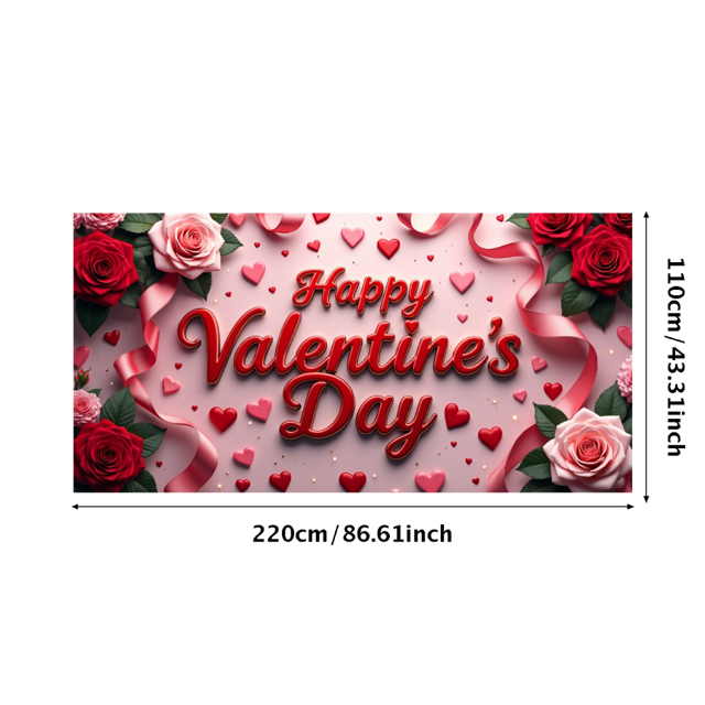 Valentine's Day Party Decoration Banner Heart Design Backdrop Event Photo Props Love Celebration Romance Gift Box Background