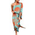 thumbnail image 1 of Robe à une Épaule pour Femmes Tunique Évasée à Manches Courtes Robe Maxi à Fleurs Décontractée Ourlet Fendu sur le Côté Boho Robe d'Été de Vacances, 1 of 5