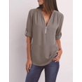 thumbnail image 1 of Chemises en Chiffon à Manches Longues pour Femmes, Col en V, Fermeture Éclair, Grande Taille, 1 of 6