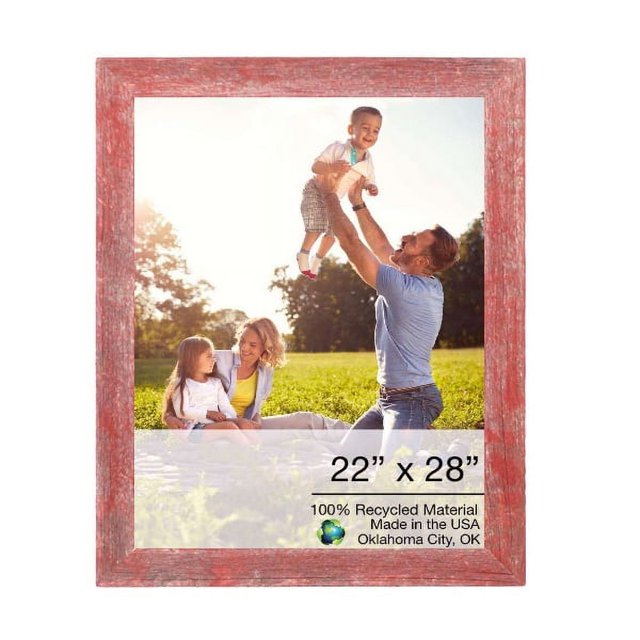 homeroots home decor 386546 22" x 28" Rustic Farmhouse Red Wood Frame