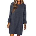 thumbnail image 1 of Innerwin Mini Dresses Solid Color Ladies Sweater Dress Winter Crew Neck Loose Pullover Jumper Dark Gray 3XL, 1 of 2