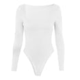 thumbnail image 5 of fartey Justaucorps à Manches Longues pour Femmes Noir Col Carré Extensible Coupe Ajustée Hauts Justaucorps Combinaison Gaine, 5 of 5