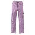 thumbnail image 3 of Cargo Pants Plus Size Solid Color Softy Work Pants for Men Mid Rise Casual Loose Dress Pants Lightweight Fashion Straight Fit Daily Drawstring Comfy Pants(Purple,XL), 3 of 3