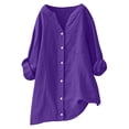 thumbnail image 2 of Wensltd Chemises à Manches Longues Col en V pour Femmes Tunique en Lin Ample avec Poche, 2 of 6