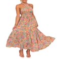 thumbnail image 4 of Femmes Été Crossover Licol Cou Sans Manches Plaid Coupé Dos Flowy une Ligne Maxi Robe Rose XL, 4 of 7