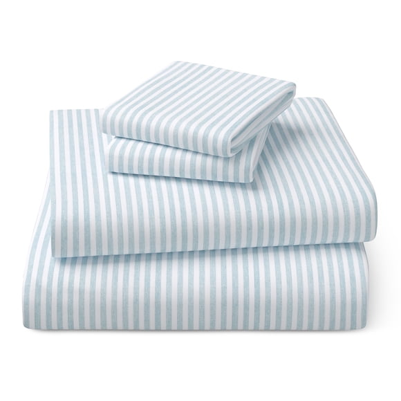 Mainstays Kids Microfiber Bed Sheet Set, Queen, Aqua Stripe, 4 Pieces