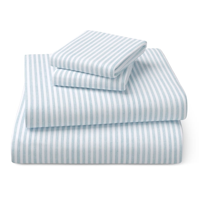 Mainstays Kids Microfiber Bed Sheet Set, Queen, Aqua Stripe, 4 Pieces