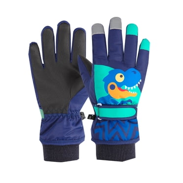 Fgnfyis Children Ski Gloves Boys Winter Thick Warm Little Dinosaur Cartoon Bike Navy