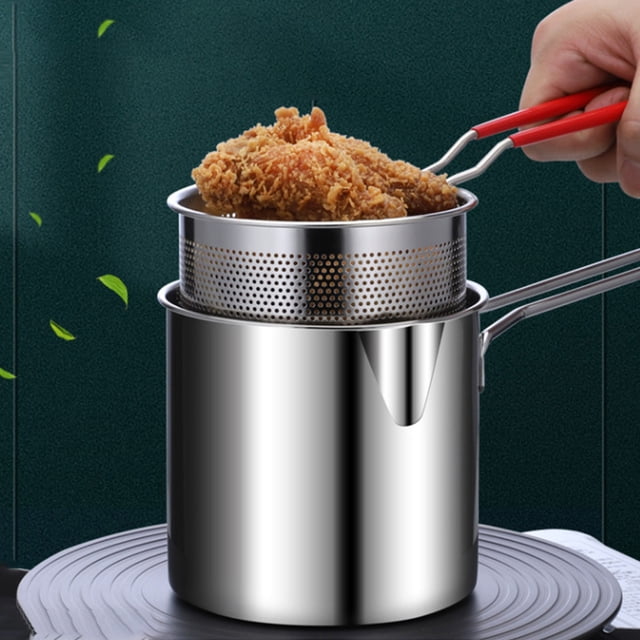 FHBVT Mini Deep Fryer with Basket, 304 Stainless Steel, Multifunctional Small Fryer for Fries, Chicken Legs, and Cutlets, Ideal for Home Kitchens, Small Spaces, Easy to Use for Quick Meals.