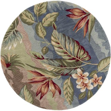 HomeRoots 353046 Tapis Rond en Polyester Bleu et Sauge de 5 Pi 6 Po