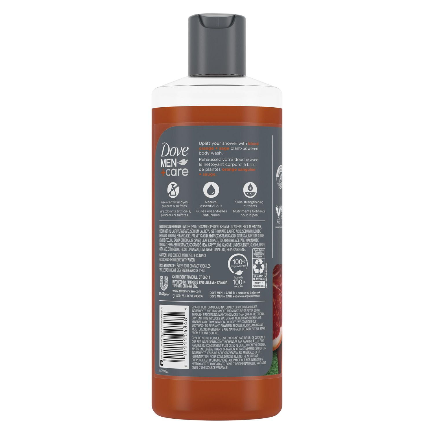 Dove Men+Care Nettoyant Corporel pour Réparer la Peau Sèche sous la Douche Orange Sanguine + Sauge avec des Nettoyants et des Hydratants à Base de Plantes