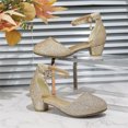 thumbnail image 4 of New Kids Girls Dress Shoes Chunky Low Heels Sequins Ankle Strap Adjustable Buckle Rhinestone Pendant Glitter Sparkling Ballet Performance Wedding Party Mary Jane Princess Shoes Gold, 4 of 9