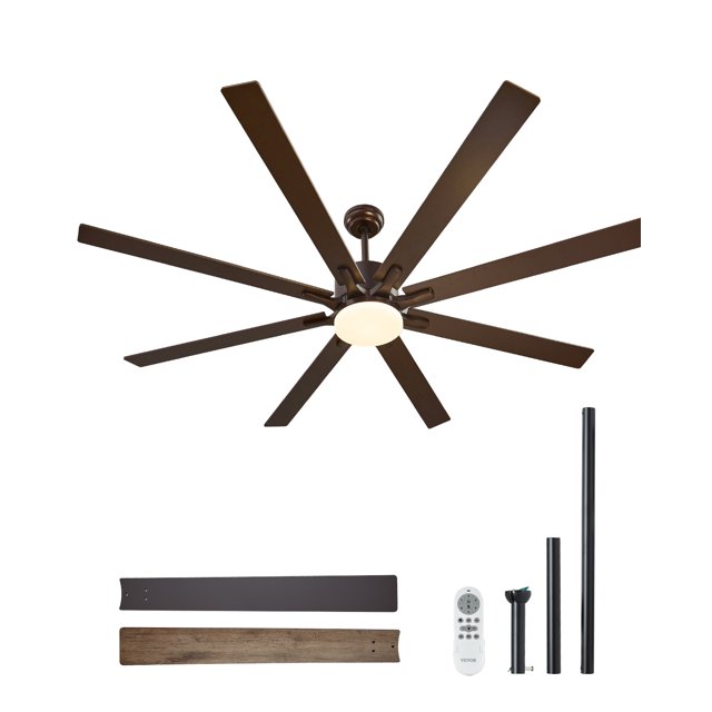 VEVOR Ventilateur de Plafond 72 Pouces avec Lumière Télécommande 6 Vitesses Moteur Réversible Café