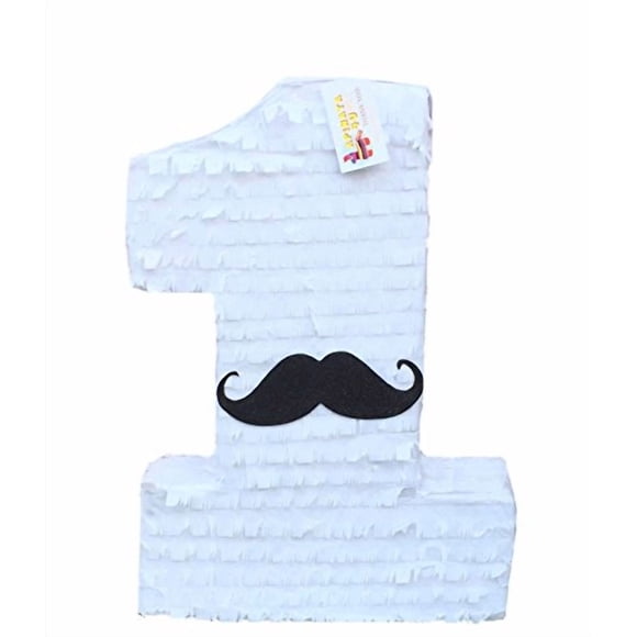 APINATA4U Large White Number One Pinata with Mustache Accent 20" First Birthday