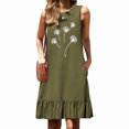 thumbnail image 1 of Ovzne Robes pour Femmes Robe de Plage Mode Femmes Imprimé Col Rond Sans Manches Poche Jupe Plissée Robe à Empiècements Robe pour Femmes Imprimée Liquidation, 1 of 6