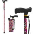 thumbnail image 1 of SupreGear Folding Walking Cane, Lightweight Adjustable Walking Stick with T Handle, Wrist Strap, Purple Floral, 1 of 6