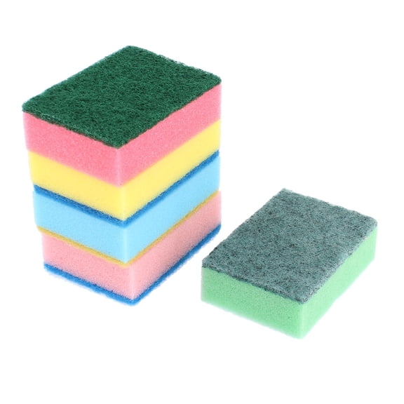 Unique Bargains Household Multi-purpose Double-faced Cleaning Sponge Scouring Pads Assorted Color 5pcs