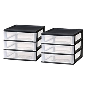 IRIS USA Plastique 3-Drawer Organisateur de bureau pour Office, Fichiers, & Fournitures, Moyen, Noir, paquet de 2