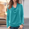 thumbnail image 2 of Pompotops T-Shirt Décontracté pour Femme à Col Rond Uni à Manches Longues Coupe Ample Chandail Haut Blouse, 2 of 9
