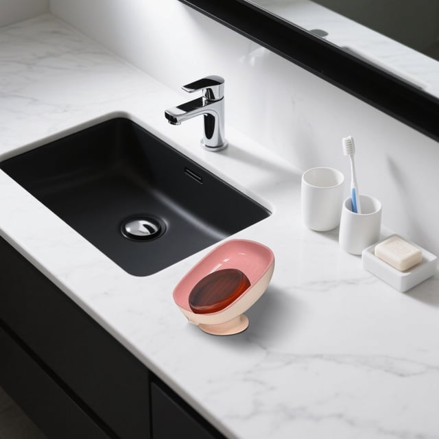 Wall Mounted Soap Dish Holder with Strong Suction Cups for Bathroom Shower Kitchen Easy to Clean Drain Design