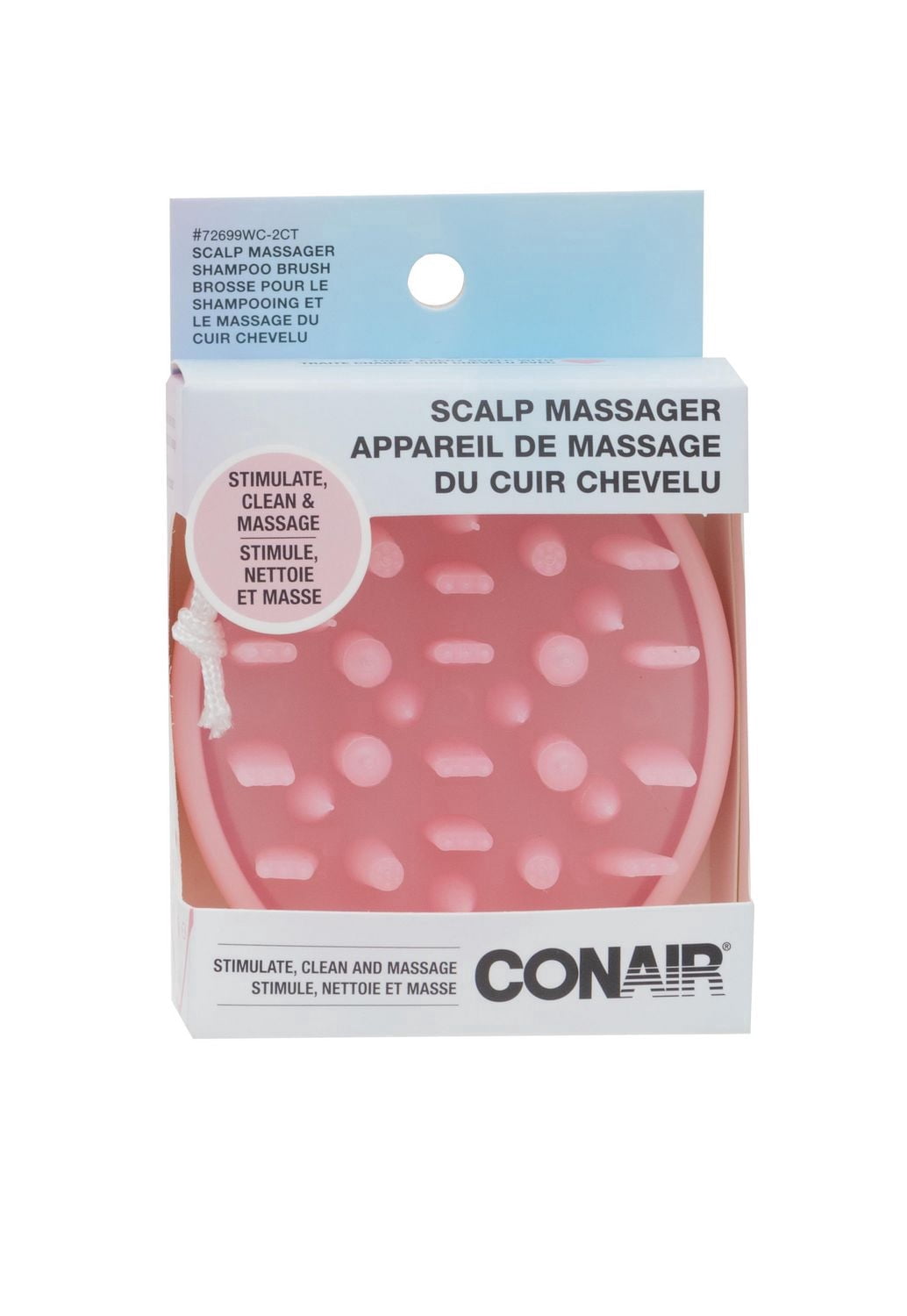 Conair Triple Action Shampoo Scalp Massaging Brush for Cleansing & Stimulating, Pink, 1 Pc