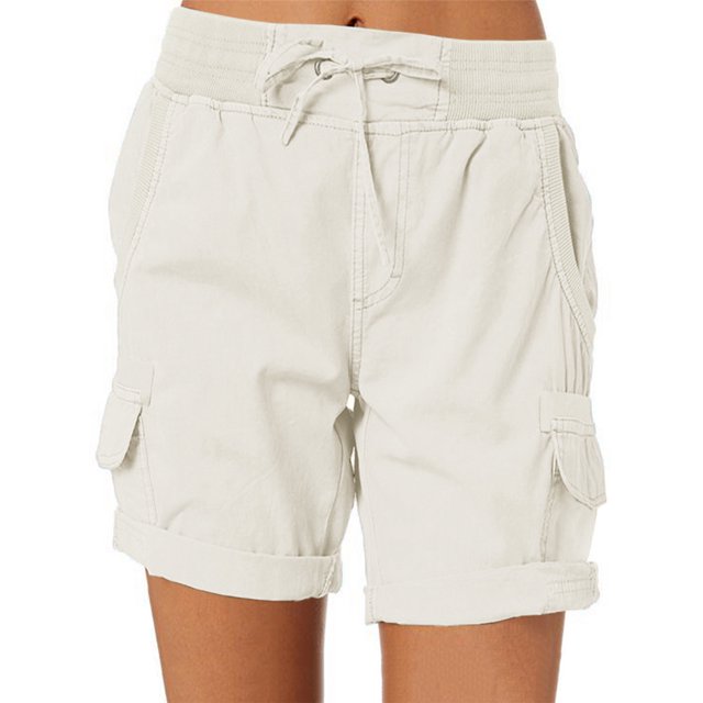 Innerwin Shorts Summer Casual Ladies Cargo Work Short Stretch Linen White XL