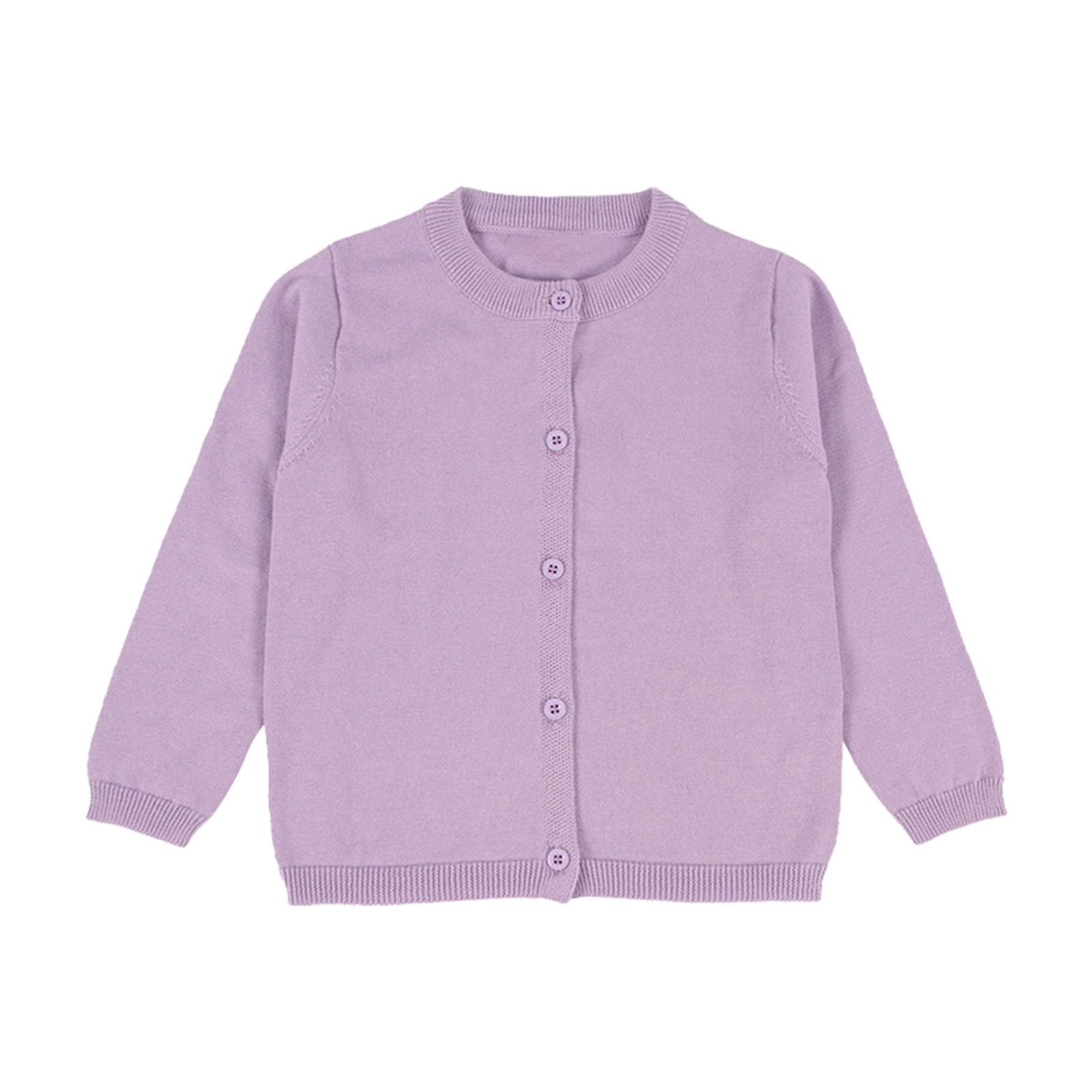FAOWME Cardigan à Manches Longues pour Bébés Filles, Chandail à Boutons pour Enfants, Col Rond pour Filles, Violet 3Y