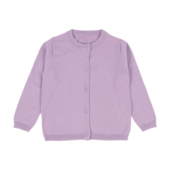 MEZZALL Baby Kids Girls Cardigan Long Sleeve Kids Button Sweater Girl Crew Neck Cardigans Sweater Versatile Toddler Knitwear, Purple, 7Y