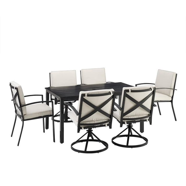 Crosley Furniture Kaplan 7 Piece Metal Outdoor Dining Set in Oatmeal